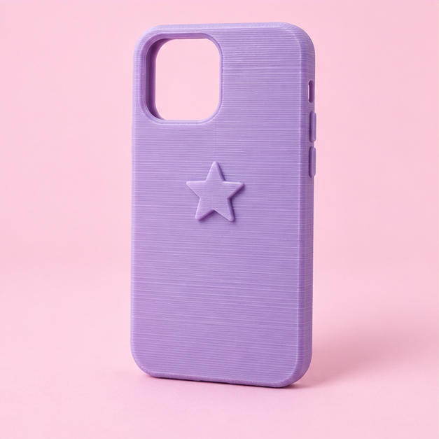 Illustrative lavender phone case with a star