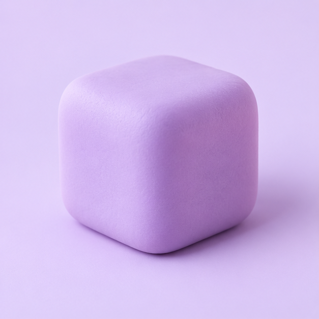 Illustrative lilac squishy cube concept