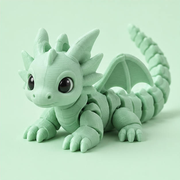 Mint-green 3D-printed dragon concept artwork